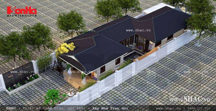 Phối cảnh tổng thể của ngôi biệt thự mini 1 tầng