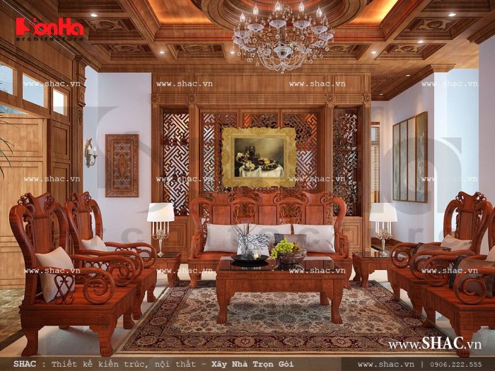 Phòng khách với nội thất gỗ đẳng cấp
