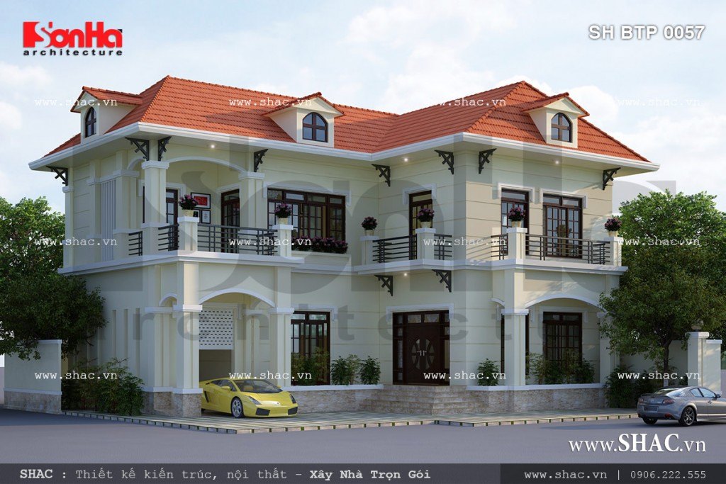 Thiết kế biệt thự 2 tầng nhỏ xinh sh btp 0057