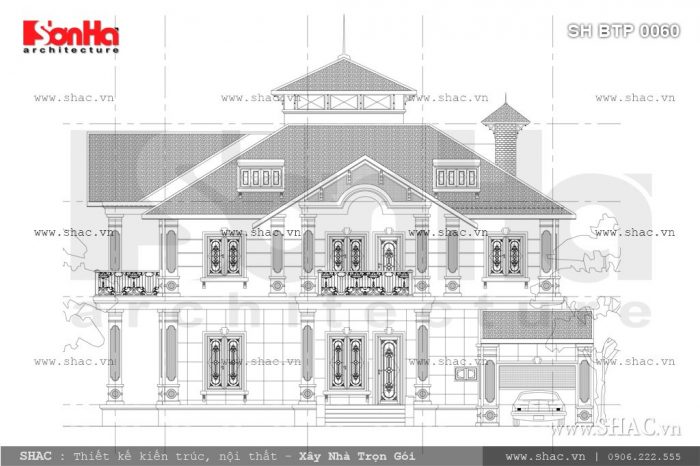 Bản vẽ mặt đứng biệt thự trục AD sh btp 0060