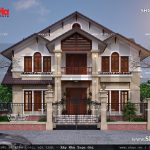 Mặt tiền của biệt thự 3 tầng có kiến trúc 2 tầng sh btd 0021