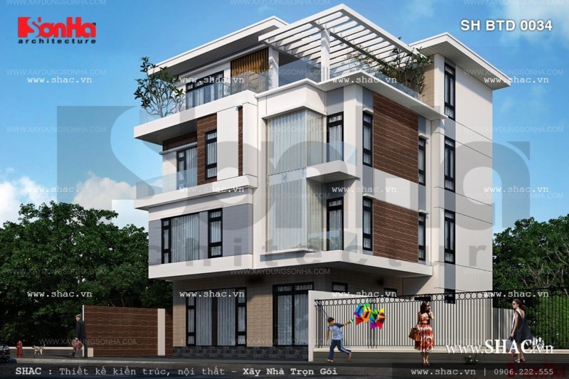 Mẫu biệt thự 4 tầng rộng hiện đại sh btd 0034