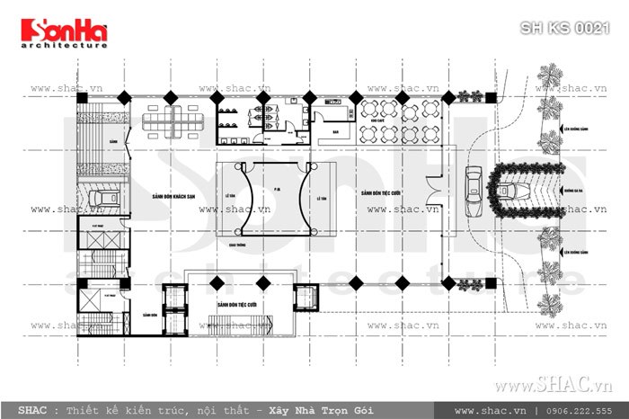 Thiết kế khách sạn 4 sao 2 mặt tiền sang trọng - SH KS 0021 22 Bản vẽ mặt bằng tầng 1 của khách sạn sh ks 0021