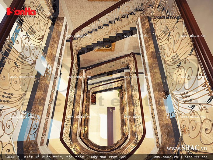 Khách Sạn Mini 5 Tầng Phong Cách Kiến Trúc Pháp Sang Trọng Lịch Lãm tại Lào Cai - SH KS 0022 3 Hệ thống cầu thang tuyệt đẹp sh ks 0022