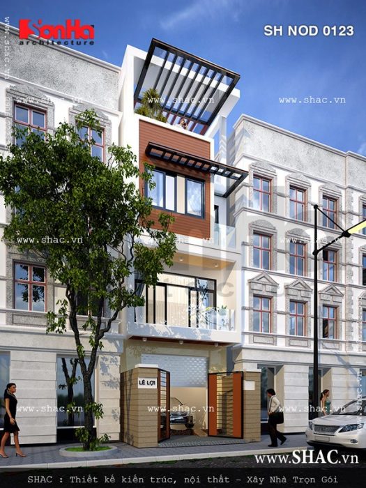 Kiểu nhà ống 4 tầng đẹp và hiện đại sh nod 0123