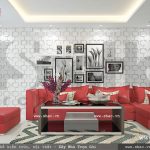 Phòng khách nổi bật với sofa màu đỏ sh nod 0124
