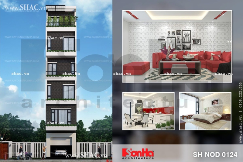 Nhà ống cao 6 tầng kiến trúc hiện đại sh nod 0124