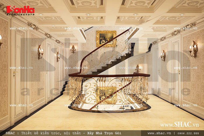 Khách Sạn Mini 5 Tầng Phong Cách Kiến Trúc Pháp Sang Trọng Lịch Lãm tại Lào Cai - SH KS 0022 2 Sảnh thang sang trọng sh ks 0022