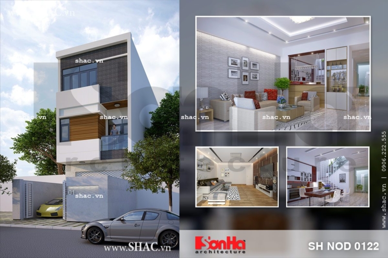 Nhà phố ba tầng mặt tiền đơn giản sh nod 0122