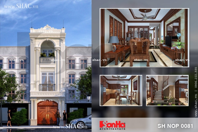 Thiết kế nhà phố kiểu pháp 3 tầng sh nop 0081