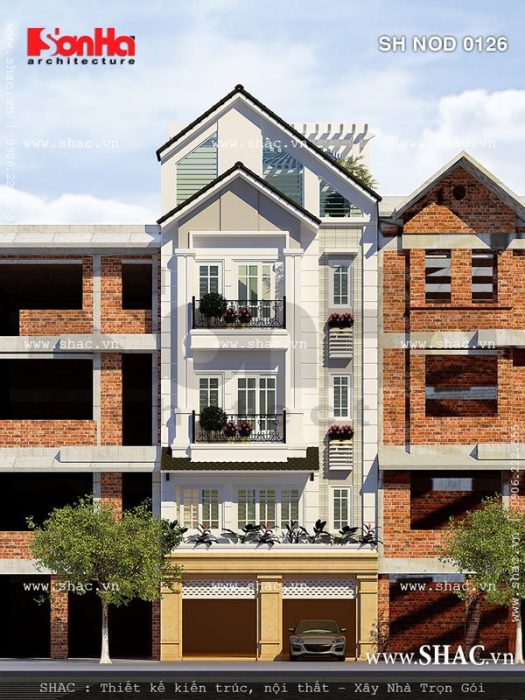 Phương án nhà ống có mặt tiền ấn tượng sh nod 0126
