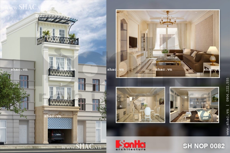 Thiết kế nhà phố tân cổ điển đẹp sh nop 0082