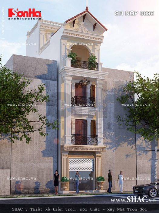 Nhà ống 4 tầng mặt tiền 4m kiểu pháp đẹp sh nop 0086