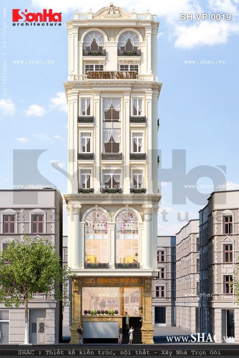 Thiết kế mặt tiền đẹp cho tòa nhà sh vp 0019