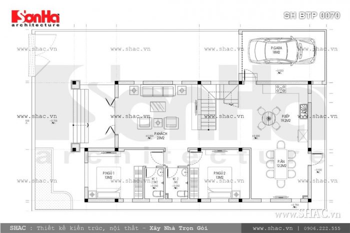 Bản vẽ mặt bằng công năng tầng 1 của biệt thự sh btp 0070