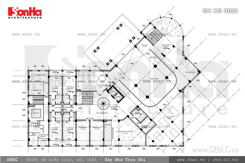 Bản vẽ mặt bằng tầng lửng của khách sạn sh ks 0023