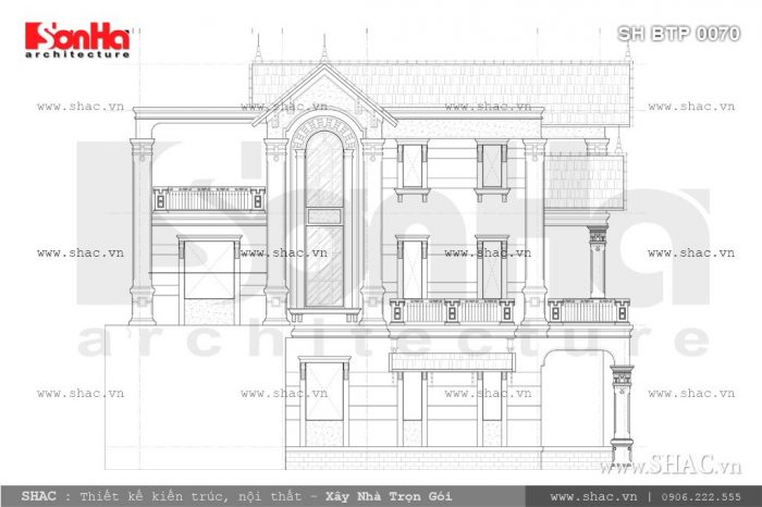 Bản vẽ mặt bên của biệt thự sh btp 0070