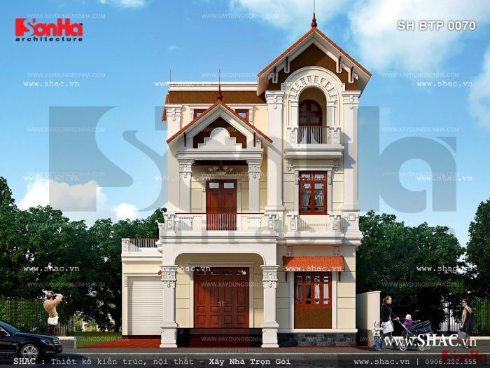Mặt tiền của biệt thự 3 tầng đẹp sh btp 0070