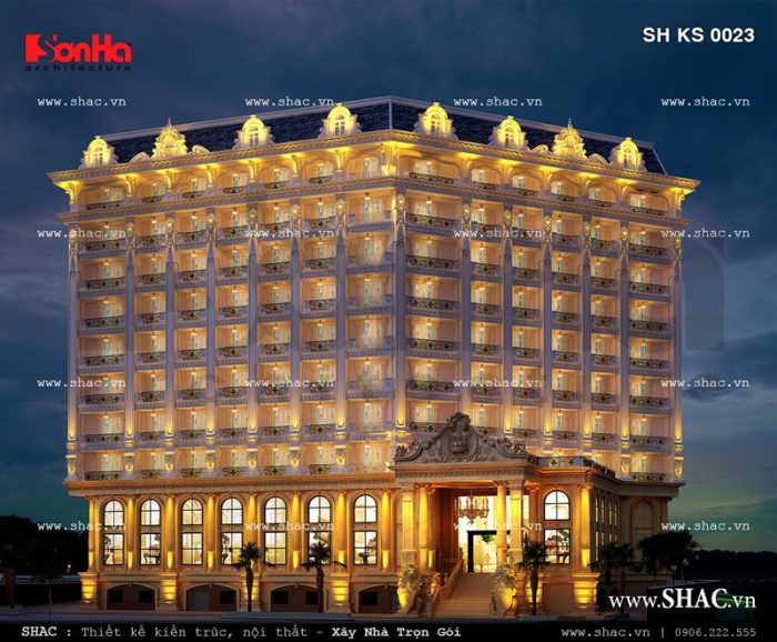 Phối cảnh khách sạn sáng đèn ban đêm sh ks 0023