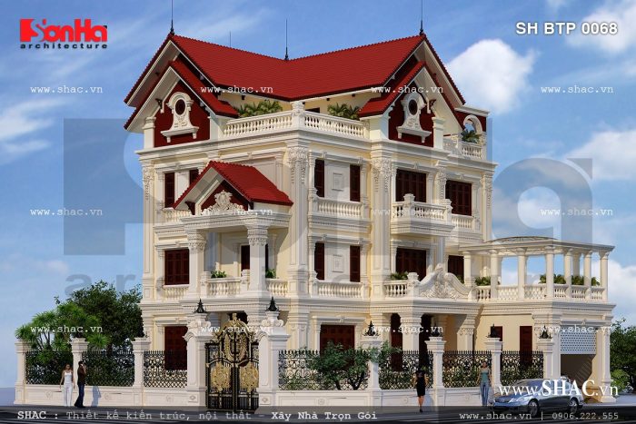 Mẫu thiết kế biệt thự Pháp mái ngói có nội thất gỗ sang trọng điển hình cho biệt thự đẹp tại Ninh Bình đã được các kiến trúc sư bình chọn 