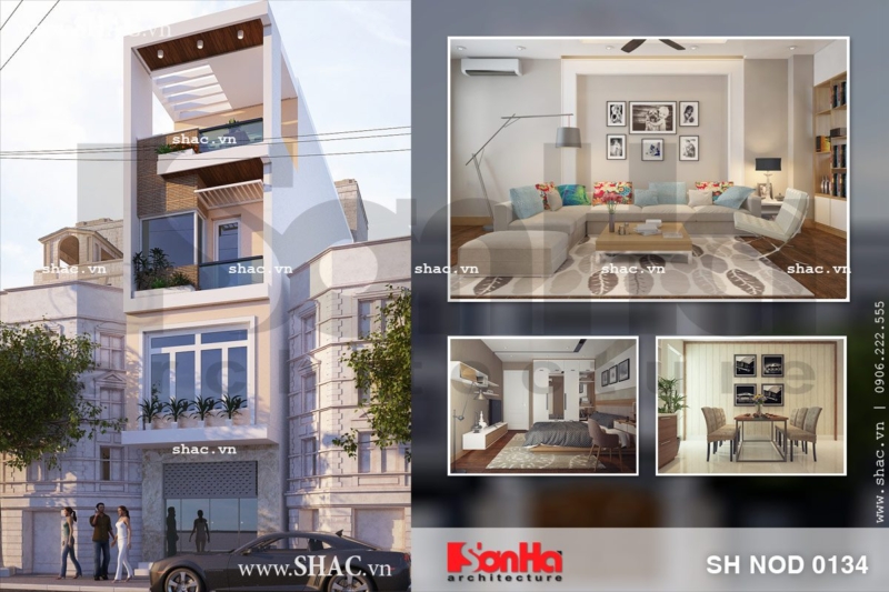 Thiết kế nhà phố hiện đại nội thất trẻ trung sh nod 0134