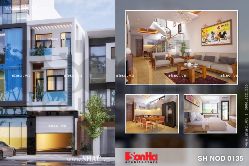 Thiết kế nhà ống 3 tầng hiện đại mặt tiền 4m sh nod 0135