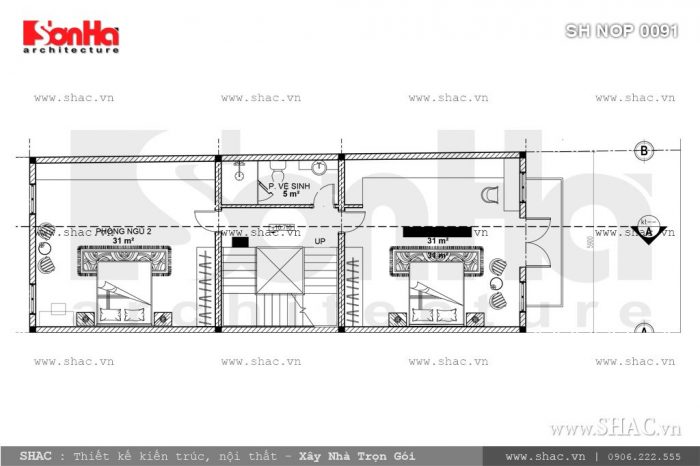 Bản vẽ mặt bằng tầng 3 của nhà phố sh nop 0091