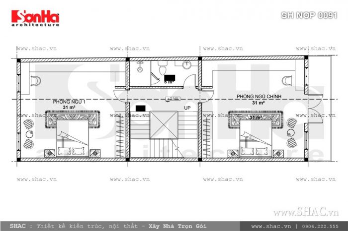 Bản vẽ mặt bằng tầng 2 của nhà phố sh nop 0091