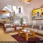 Không gian phòng khách tầng 1 của nhà ống sh nod 0135