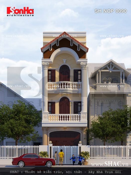 Mặt tiền nhà ống kiểu pháp 3 tầng đẹp sh nop 0090