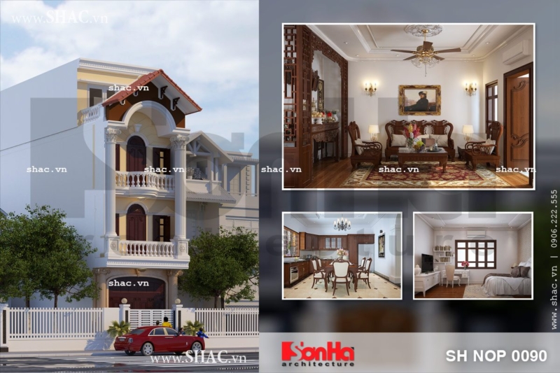 Nhà ống kiểu pháp 3 tầng rưỡi rộng 90m2 sh nop 0090