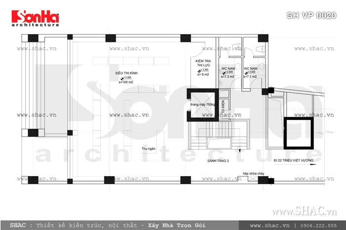 Bản vẽ mặt bằng tầng 2 của tòa nhà sh vp 0020