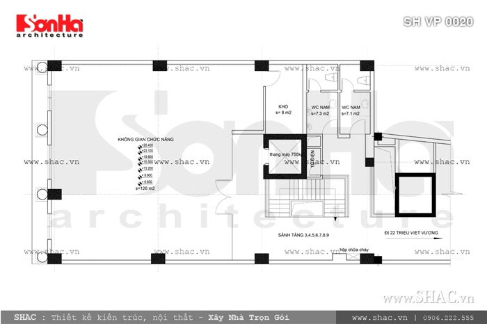 Bản vẽ mặt bằng tầng 3 đến 9 của tòa nhà sh vp 0020