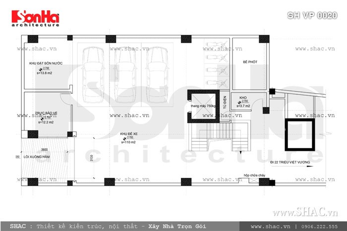 Bản vẽ mặt bằng tầng hầm của tòa nhà sh vp 0020