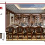 Thiết kế nội thất gỗ phòng ăn cổ điển biệt thự 6 tầng tại Thái Bình sh btp 0080