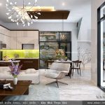 Bếp ăn được nhìn vào từ phòng khách của biệt thự sh btd 0039