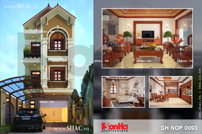 Mẫu nhà phố 3 tầng kiểu pháp sh nop 0093