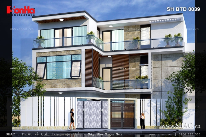 Thiết kế biệt thự đẹp trên đất chéo sh btd 0039