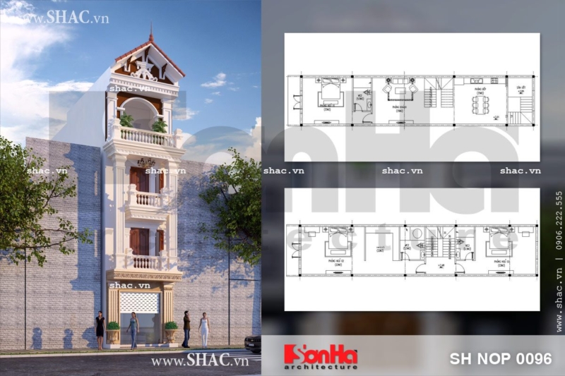 Bản vẽ mặt công năng nhà phố 4 tầng kiểu pháp đẹp sh nop 0096