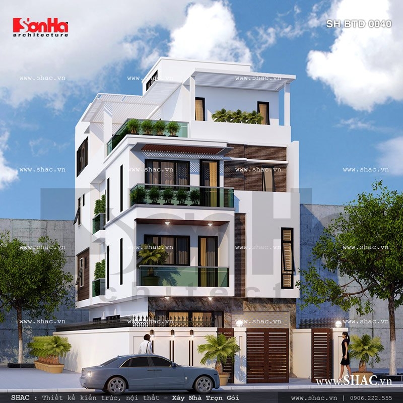Mặt tiền rộng 8m của ngôi biệt thự 4 tầng hiện đại