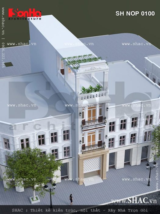 Kiến trúc nhà ống tấn cổ điển đẹp sh nop 0100