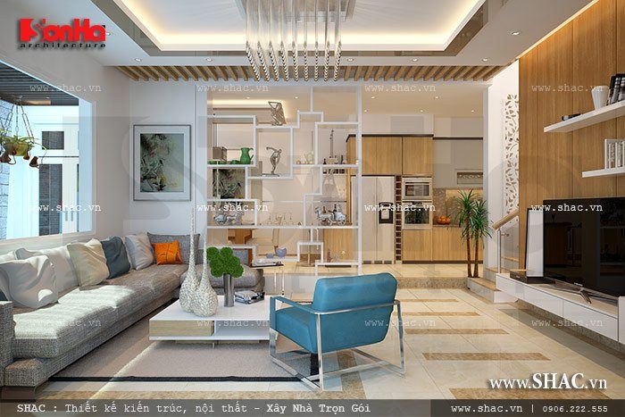 Phương án thiết kế nội thất của mẫu phòng khách biệt thự kiến trúc hiện đại đẹp mắt 
