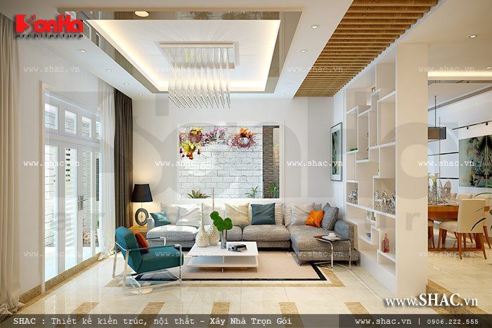 Không gian phòng khách ấn tượng với cách bố trí nội thất trẻ trung và màu sắc năng động 