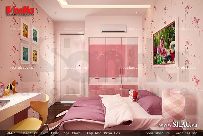 Phòng ngủ con cái đậm sắc hồng sh btd 0041
