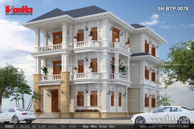 Mẫu biệt thự 3 tầng phong cách châu Âu sang trọng sh btp 0078