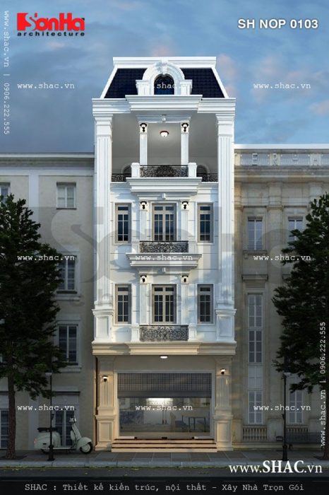 Nhà phố 4 tầng màu trắng đẹp