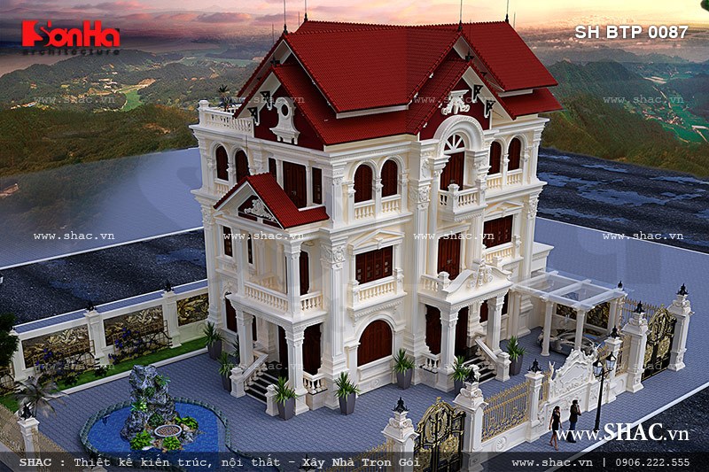 Kiến trúc đẹp của biệt thự pháp 3 tàng mái ngói sh btp 0087