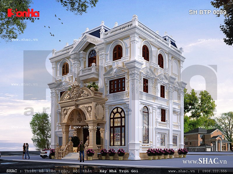Mẫu biệt thự 4 tầng và 5 tầng kiểu Pháp cổ điển tại Thái Bình không thể thiếu mẫu biệt thự 4 tầng thiết kế kiểu Pháp cổ điển tiện nghi này 