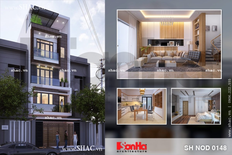 Nhà ống 4 tầng với nội thất hiện đại trẻ trung sh nod 0148
