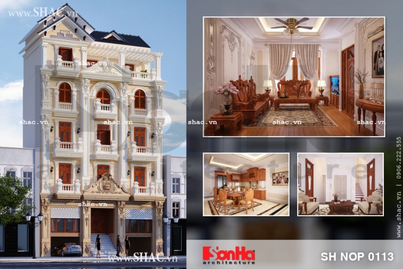 Mẫu thiết kế nhà ống cổ điển kiến trúc Pháp sh nop 0113
